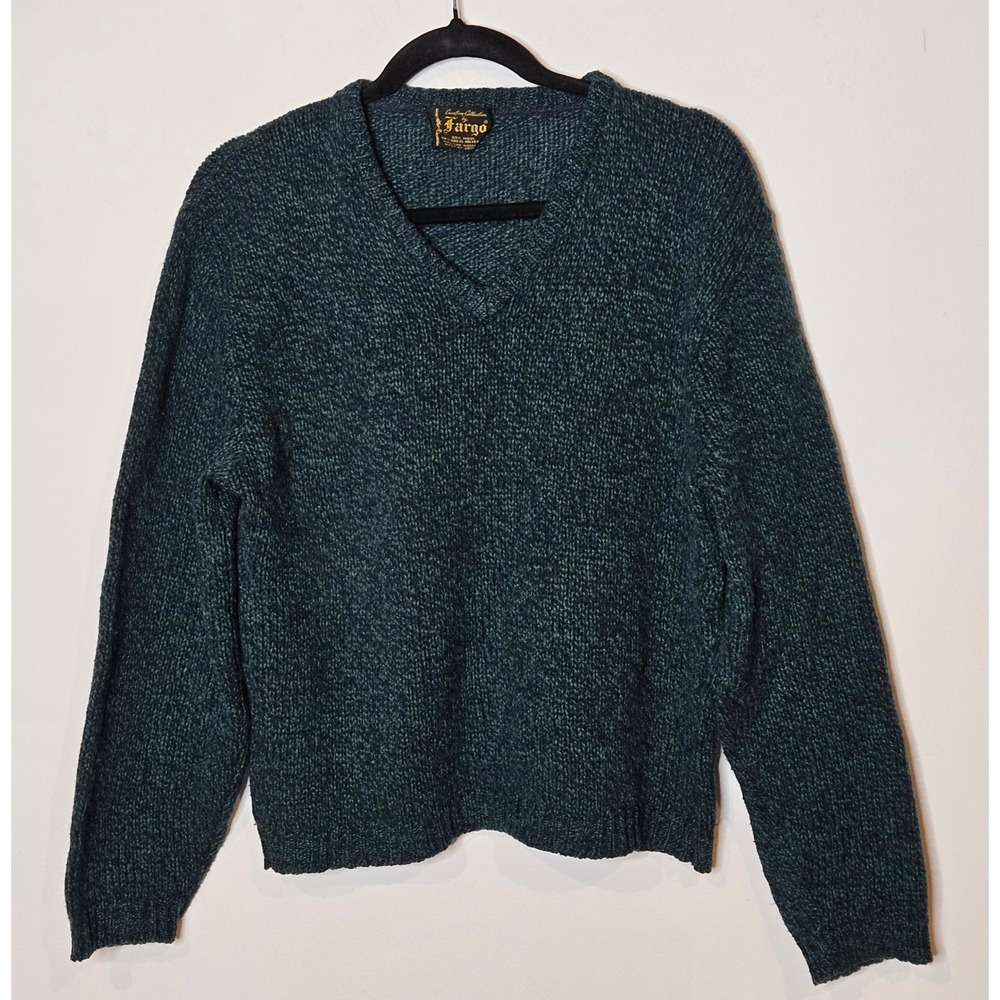 Vintage Fargo Custom Collection Wool Blend Green Blue‎ Knit V Neck Sweater